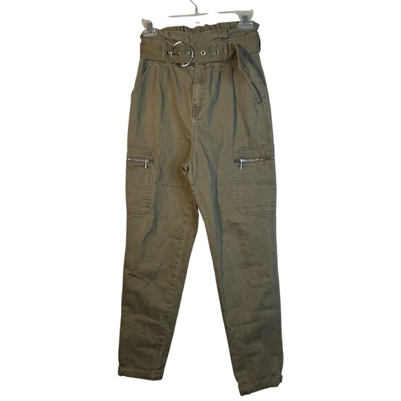 Fashion Nova High-Waisted Olive Cargo Pants With Belt & Zippered Pockets - Picture 1 of 14